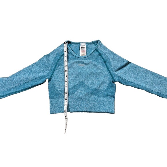 Gymshark Crop Top Women's Small Blue Seamless Long Sleeve Stretch Athletic - Picture 2 of 7